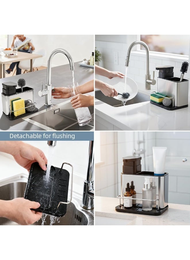 منظم حوض المطبخ متعدد الأغراض 3 في 1 - موزع سائل غسيل الأطباق، وحامل إسفنجة وأدوات تنظيف - حل سهل لتنظيم الحوض - Image 5